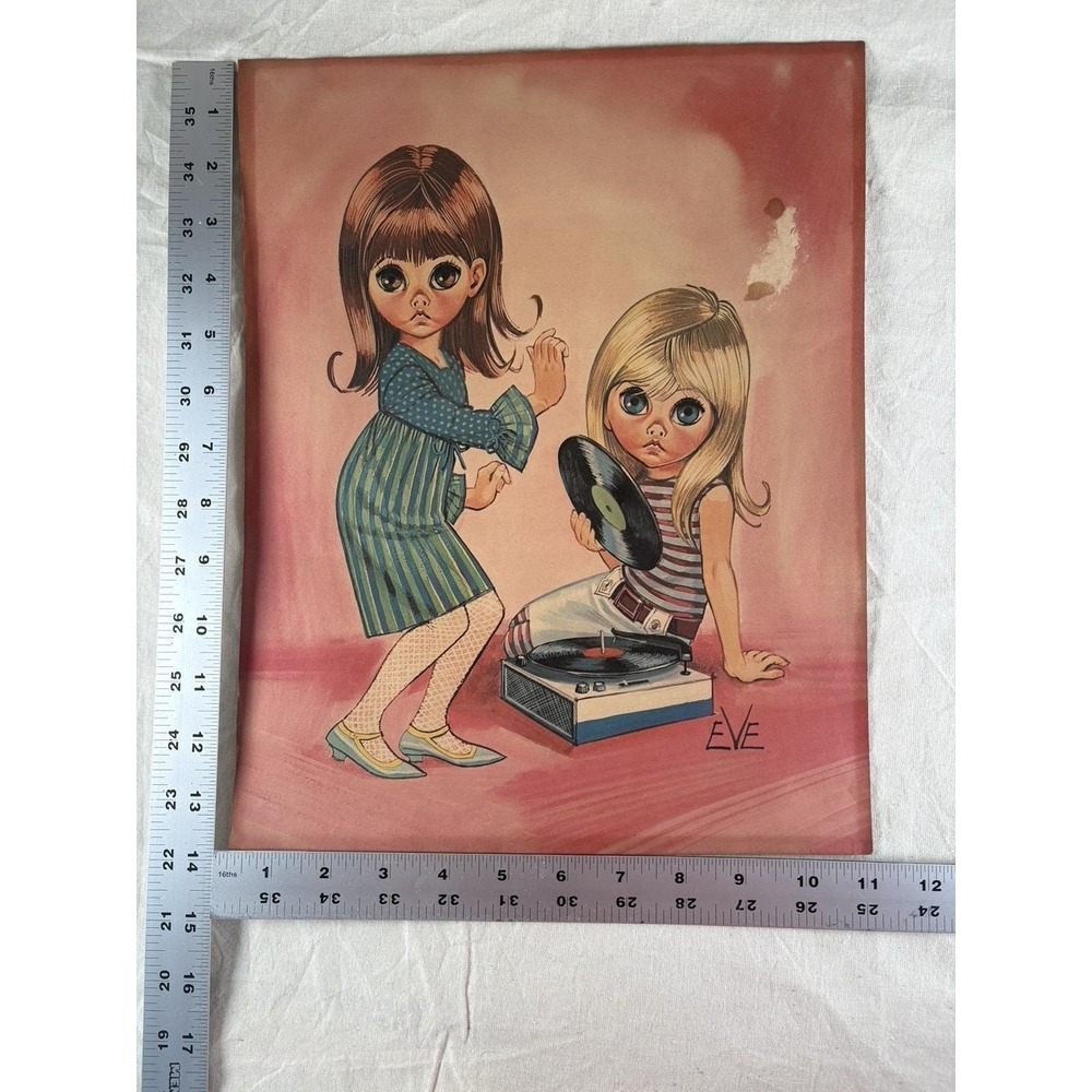 Big Eyes by Eve 1960's Litho SET OF 4 Prints 11"X14" Art Boy Girl Guitar Records - Picture 4 of 15